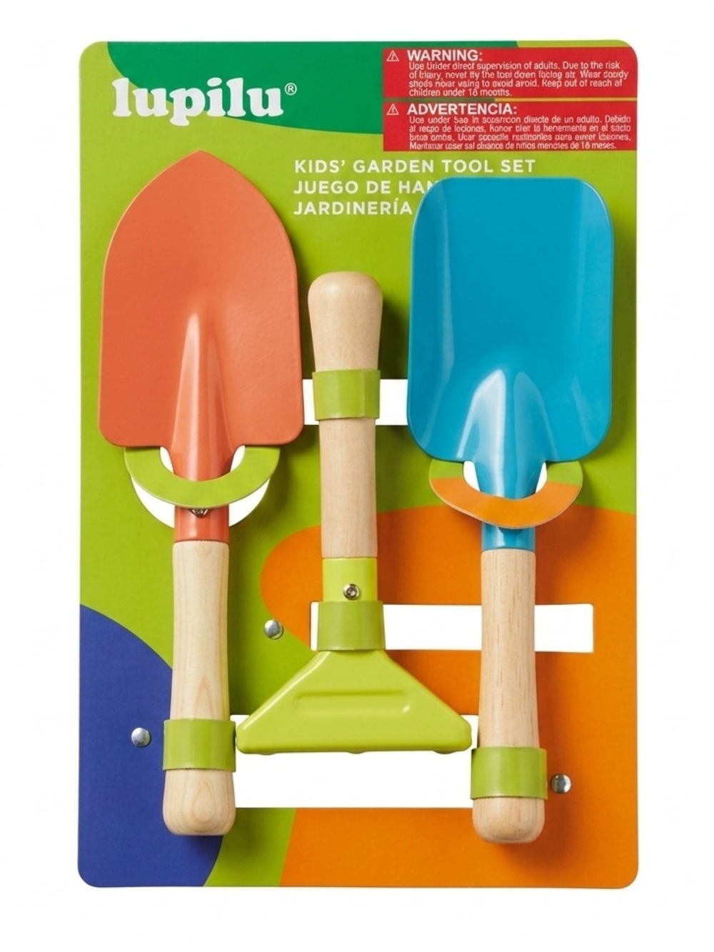 Lupilu Kids' 3-Piece Garden Tool Set NWT Wooden Handles Toy Shovel Rake